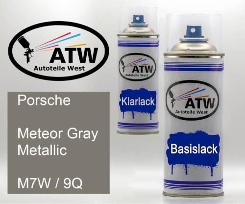 Porsche, Meteor Gray Metallic, M7W / 9Q: 400ml Sprühdose + 400ml Klarlack - Set, von ATW Autoteile West.